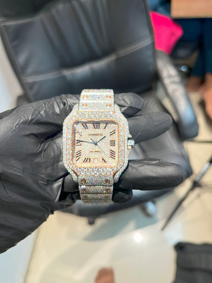 Cartier Santos Rose Gold Diamond watch | VVs Moissanite