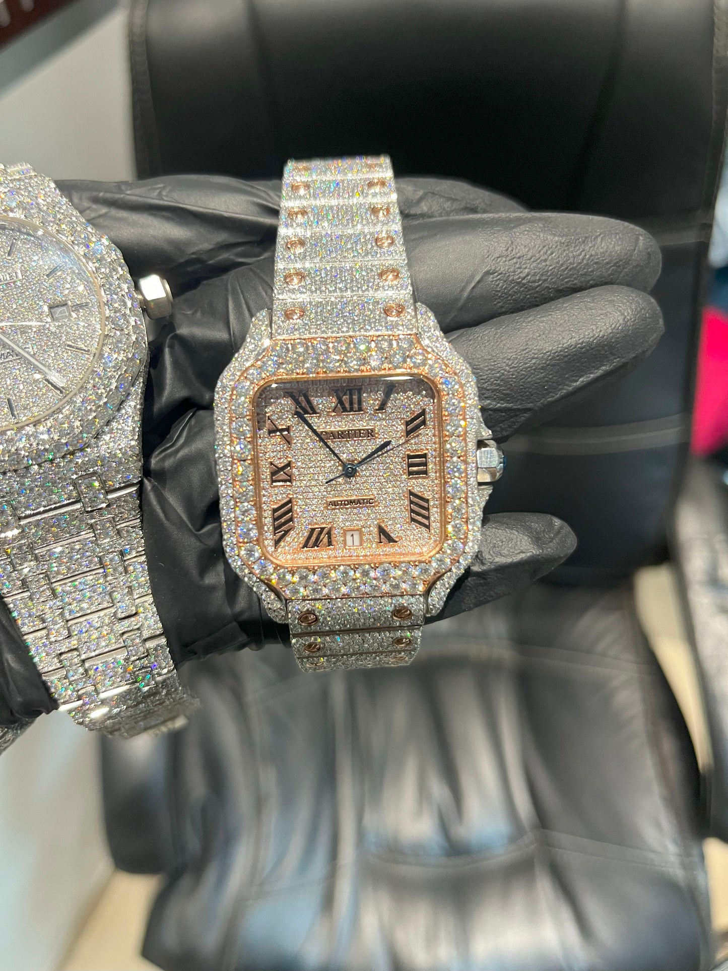 Cartier Santos Rose Gold Diamond watch | VVs Moissanite