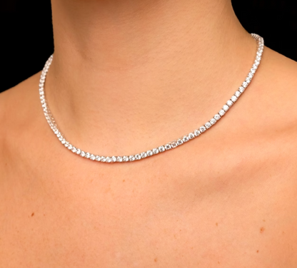 Tennis Necklace 3mm  Round Moissanite Diamond 925 Solid Sterling Silver Chain, for men, for women, choker