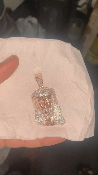 Iced Out Rose Gold Jesus Pendant Solid